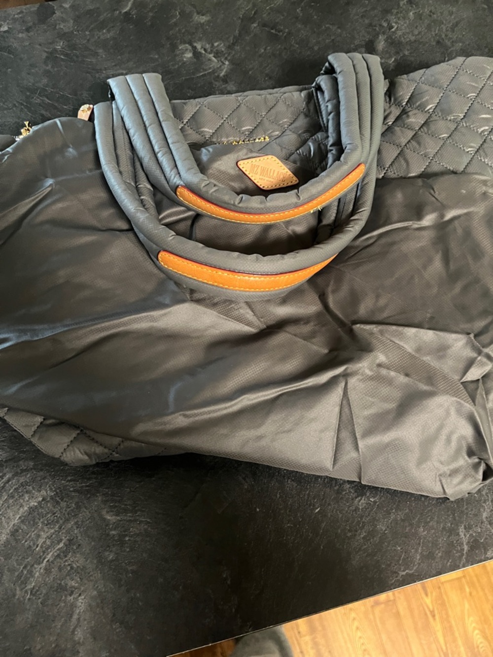 MZ Wallace Quilted Grey Tote with Gold Logo - Picture 4 of 10